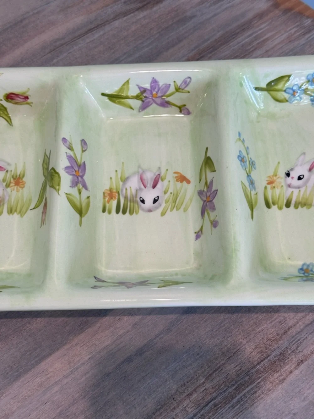 Sweet Olive Designs 4 in 1 divided Bunny Serving Tray hand painted Easter Decor